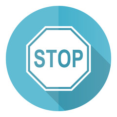 Stop blue round flat design vector icon isolated on white background, sign, danger, warning illustration in eps 10