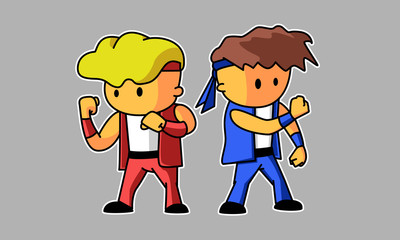 karate boys. Bullies, brawlers, sportsmen. Vector characters