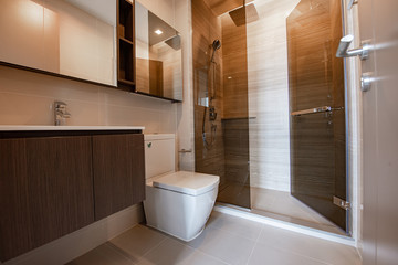Luxury bathroom bright colors in apartment 