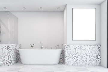 Naklejka na ściany i meble White mosaic bathroom with tub and poster
