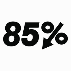 The 85 percent drop icon is dark. Price drop. Interest rate reduction. Sell-out. Stock symbol. Discount. Markdown of goods. Bonus discount. Vector icon.