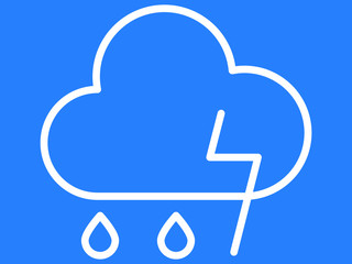 White Simple on Blue Background Flat Weather Forecast Icon for Thunderstorm