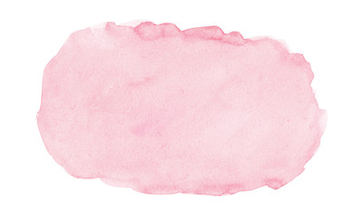 Watercolor pastel pink background with space for text isolated. Light coral aquarelle spot on white backdrop.