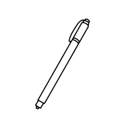 Pen on an isolated white background. Black hand draw outline. Back to school, office. Vector illustration.