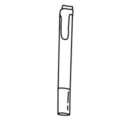 Pen on an isolated white background. Black hand draw outline. Back to school, office. Vector illustration.