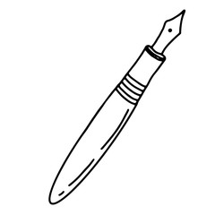 Ink pen on an isolated white background. Black hand draw outline. Back to school, office. Vector illustration.