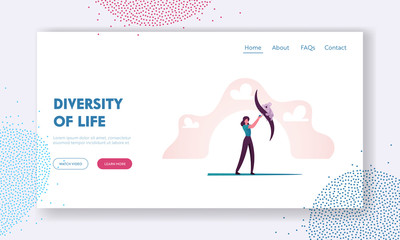Ecological Biodiversity Landing Page Template. Female Character Eco Activist or Volunteer Feeding Koala. Woman Care of Nature, International Earth Day, Planet Saving. Cartoon Vector Illustration