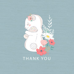 Thank you cute illustration mother and baby. Love vector illustration with flowers.
