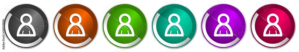 Aufkleber person icon set, human, man silver metallic chrome border vector web buttons in 6 colors options for
