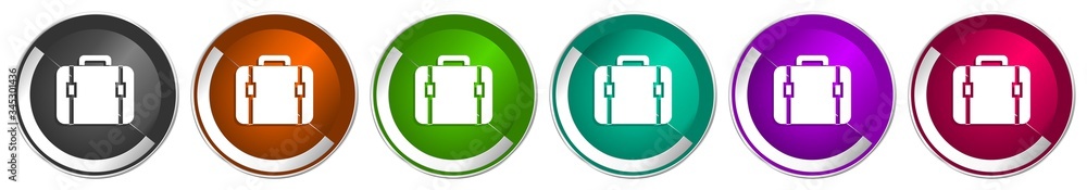 Aufkleber Bag icon set, silver metallic chrome border vector web buttons in 6 colors options for webdesign