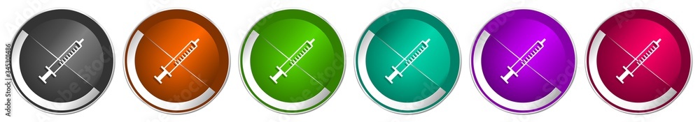 Aufkleber medicine icon set, silver metallic chrome border vector web buttons in 6 colors options for webdesig