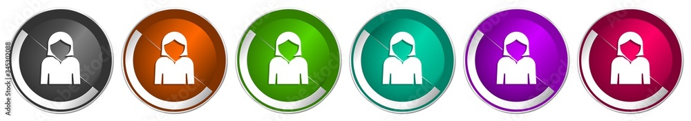 Aufkleber Profile avatar icon set, silver metallic chrome border vector web buttons in 6 colors options for webdesign