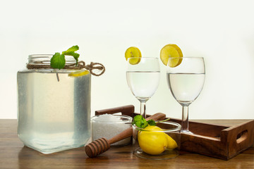 Fresh lemonade made from lemons, sugar syrup and little bit of mint. Lemonade syrup can be stored...