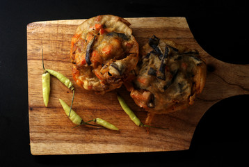 Vegetable fritters on cutting board