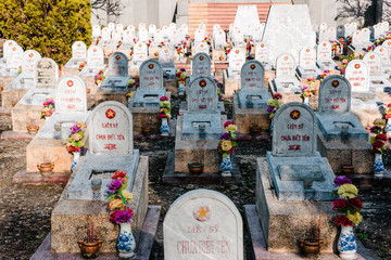 Hai Boi, Quang Tri, Vietnam 27 December, 2019 - A lot of tombs of Vietnamese people in Truong Son...