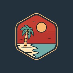 simple logo badge beach design illustration, for t-shirt prints, patches, emblems, posters, stickers, badges and labels and other uses
