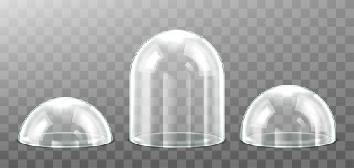 Set of glass dome isolated on transparent background. Realistic 3d detailed spherical glass dome cover. Vector illustration © Vector_Artist