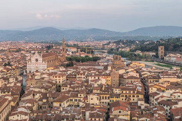 Fototapeta na wymiar aerial view of the old town of Florence at sunset