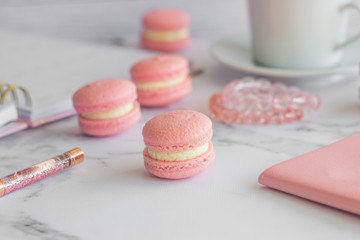 Macaroons. Delicious french desserts. Macaroons on the table