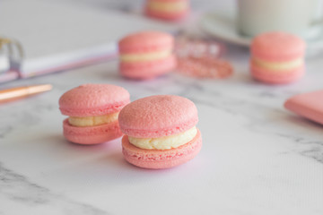 Macaroons. Delicious french desserts. Macaroons on the table