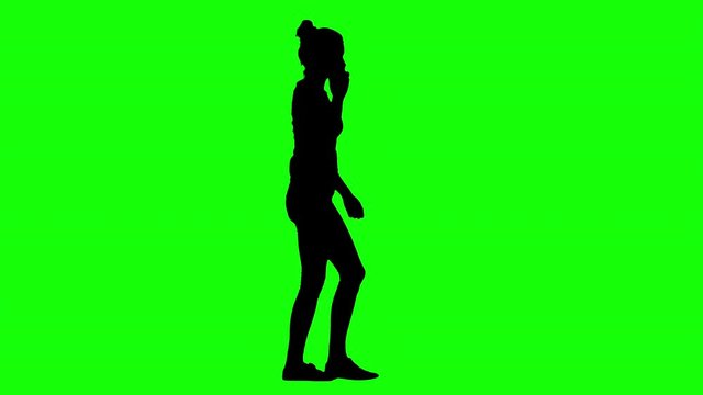 Female Taking a Call Walking Green Screen Silhouette