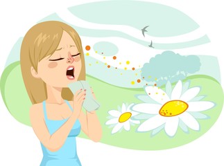 Sneezing girl spring allergy