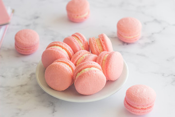 Macaroons. Delicious french desserts. Macaroons on the table
