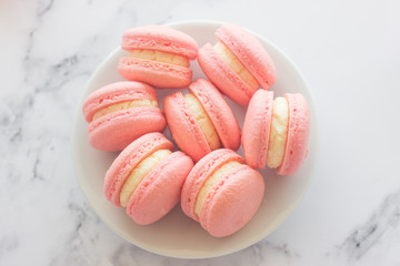 Macaroons. Delicious french desserts. Macaroons on the table