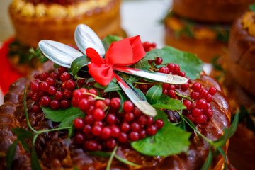 Wedding bread loaf decorated with a rushnyk
