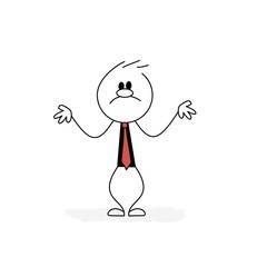 Sad vector stickman cartoon character.