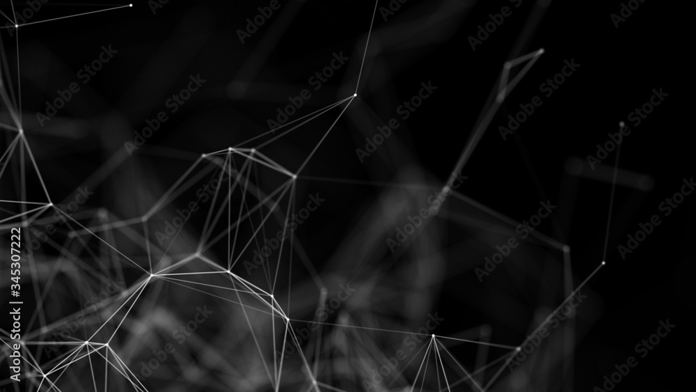 Poster abstract background lines and dots white on a black background technological network background