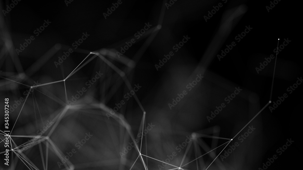 Poster abstract background lines and dots white on a black background technological network background