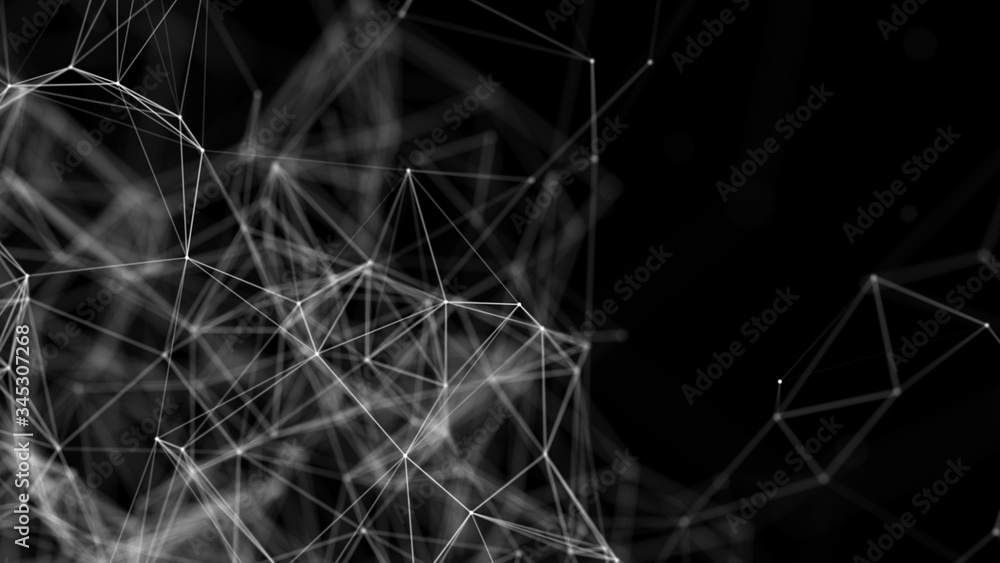 Poster abstract background lines and dots white on a black background technological network background