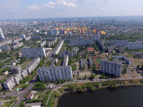 Panoramic view of Kiev at spring (drone image).