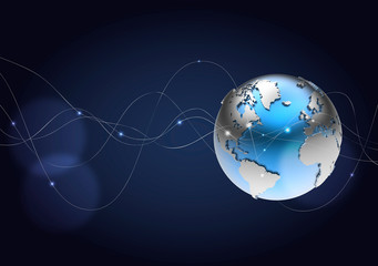 Globe with radiowaves and pulses 3D-Rendering