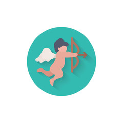 angel of love with bow colorful flat icon with long shadow. angel flat icon