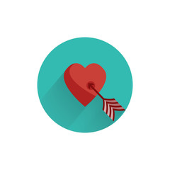 arrow pierces the heart colorful flat icon with long shadow. love heart flat icon