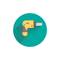 drill colorful flat icon with long shadow. drill tool flat icon