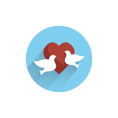 heart with doves colorful flat icon with long shadow. love doves flat icon