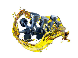3D illustration of parts in car engine with lubricant oil on repairing - 345310225