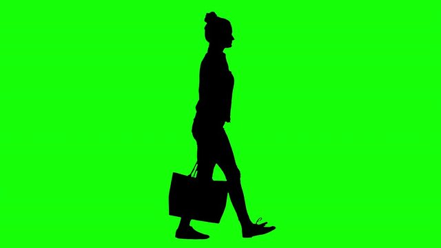 Tall Female Walking Green Screen Silhouette With a Black Leather Purse