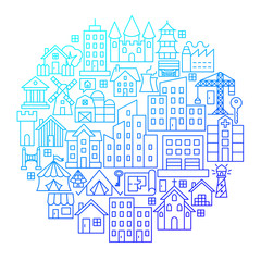 Building Line Icon Circle Design