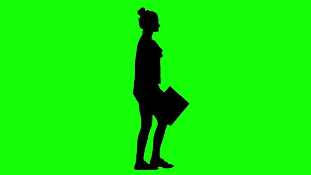 Businesswoman Walking Through The Office Green Screen Silhouette