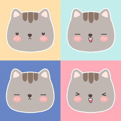 Cute gray cat cartoon drawing character with colorful background 