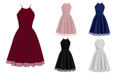 Vector Illustration of Sexy Dress Design Suitable for Party Events With Elegant Red, White, Pink, Blue and Black Color Choices