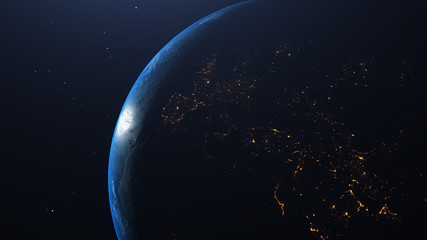 Earth at he night. Abstract wallpaper. City lights on planet. Civilization. 