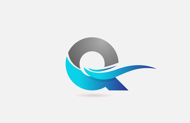 blue grey Q alphabet letter logo icon for business and company with swoosh design