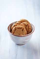 Butter cookies on bright wooden background. Copy space. 