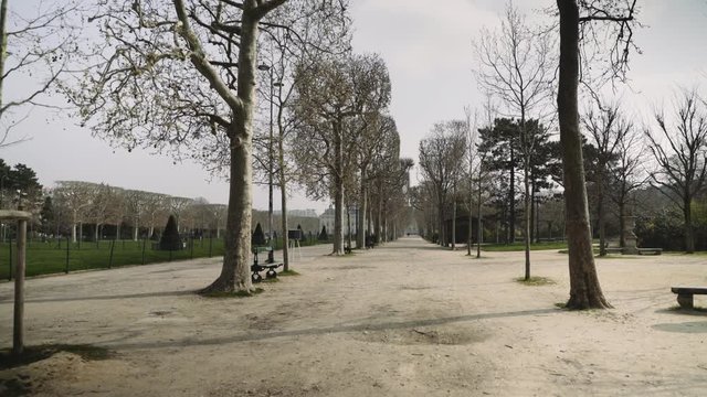 Paris, France / 04 13 2020: Empty park / garden in Paris france, during coronavirus / covid-19 lockdown 4K