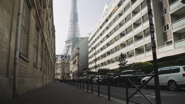 Paris, France / 04 13 2020 : Empty street near Eiffel tower in Paris france, during coronavirus / covid-19 lockdown 4K